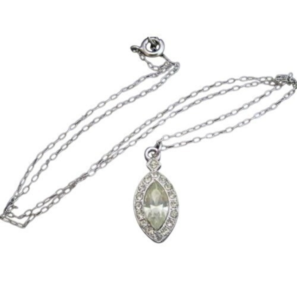 Brilliant Clear Rhinestone Classy Silver Pendant‎ Vintage Sterling Chain*15"